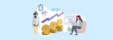 A woman using a laptop with a rocket, money, social media icons, and a checklist, symbolizing to Make $100 Fast: 15 Quick Online Hustles You Can Do Now