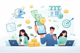 Illustration of online money-making trends with AI, remote work, digital business, and passive income visuals.