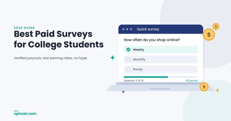 College student taking a paid survey on a laptop between classes