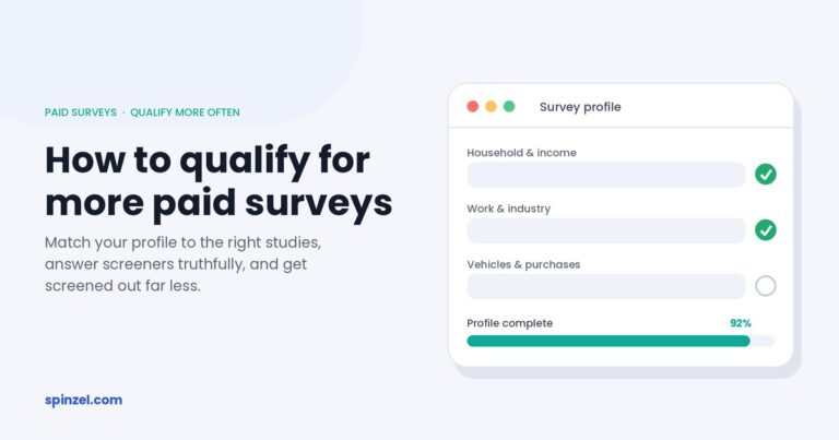 Survey profile form filled in and nearly complete, showing how a full profile qualifies you for more paid surveys