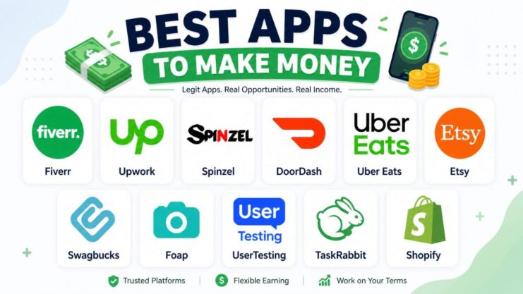 How to make money from your phone banner with top earning apps and smartphone illustration