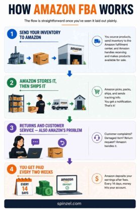 How Amazon FBA Works - process flow infograph.