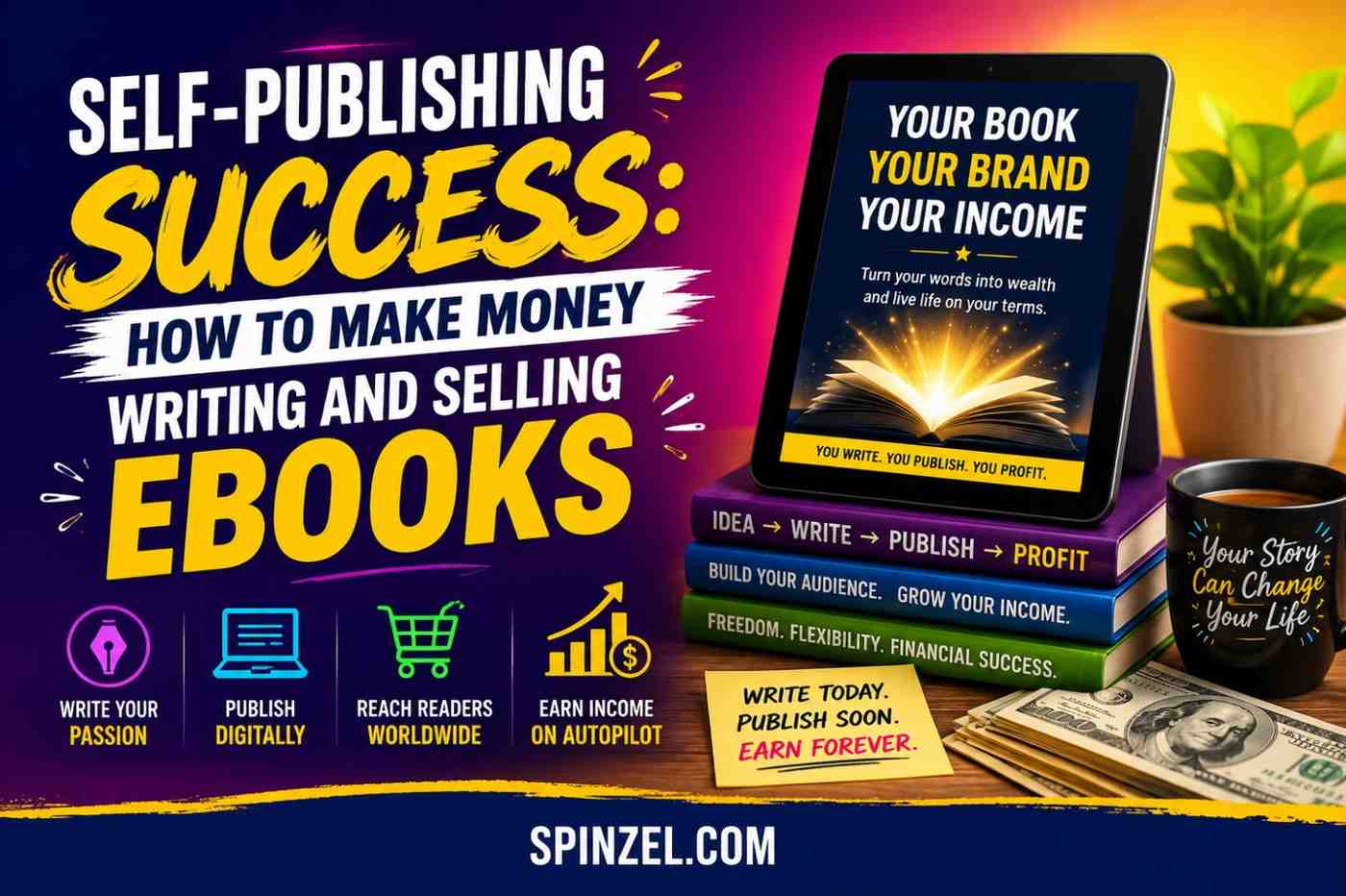 Blog banner illustrating how to write an ebook and make money